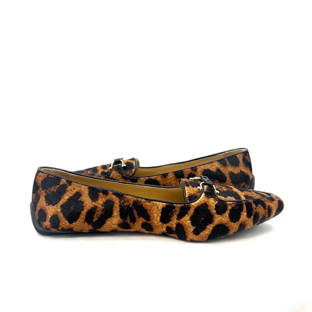 Talbots Leopard Calf Hair Loafers Flats Womens 8W Wide Pointed Toe Bit Slip-On